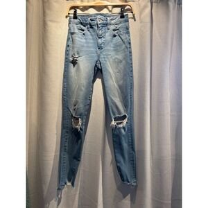 American Eagle Dream High Waisted Skinny Distressed Light Wash Denim  size 2